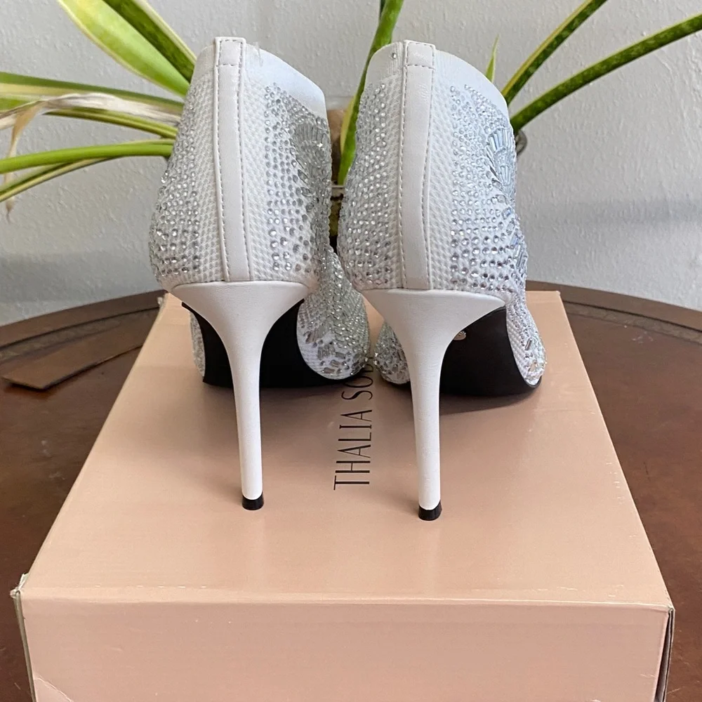 Thalia Sodi Karmen Elegant White Rhinestone Ankle Boots - Picture 4 of 5